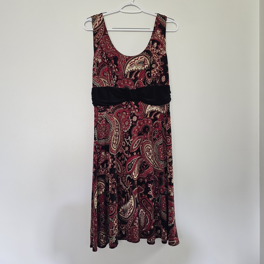 Madison Leigh Red Black Sleeveless Midi Dress Whimsigoth Paisley Y2K 90s Size 8